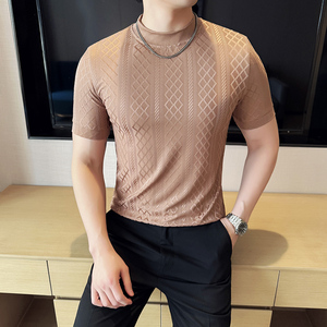 DS013-P39男士半高领短袖T恤春夏新款时尚百搭修身立体打底衫图片