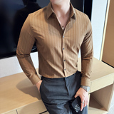 天丝莱赛尔竹纤维条纹男士长袖衬衣时尚休闲免熨衬衫CS048-P63，男装衬衫，星座1606-1