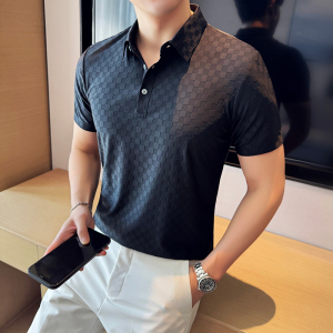 棋盘格冰丝无痕PLO衫高弹上衣男短袖2813-P58图片