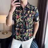 百鸟图夏季冰丝短袖西装无里衬提花休闲拉链外套DXZ008-P88，男装T恤，星座1606-1