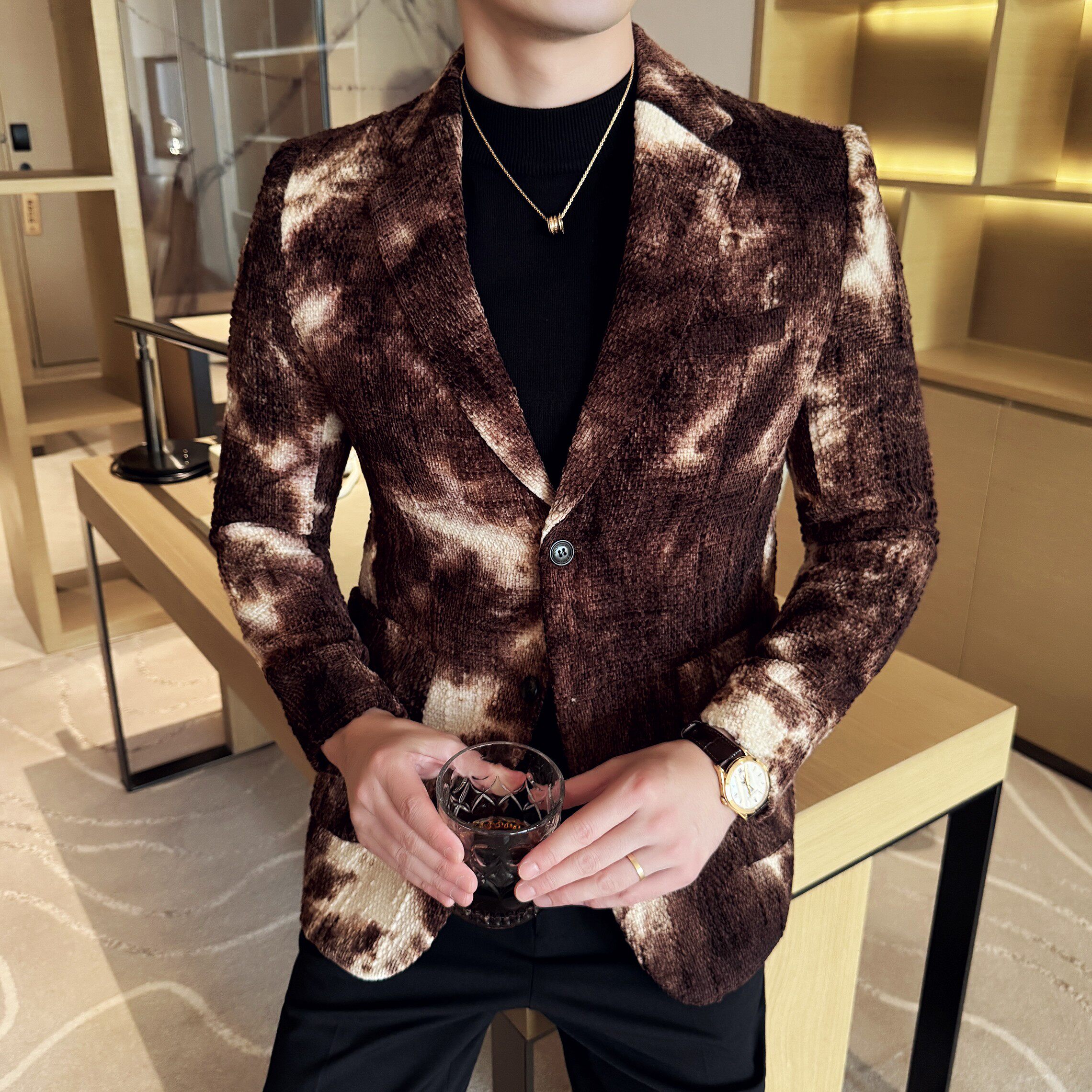 扎染雪尼尔时尚休闲西装外套男士韩版修身西服DX67-P178,男装西服套装,星座1606-1