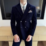 男士时尚休闲西装灯芯绒流星雨条纹双排扣西服套装SJT2519-P285，男装西服套装，星座1606-1