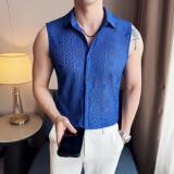 夏季镂空背心衬衫时尚休闲免熨无袖衬衣男CS032-P48，男装背心/马甲，星座1606-1