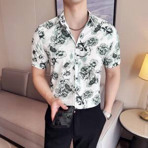 夏季印花短袖衬衫冰丝时尚休闲免熨衬衣男CS027-P58图片