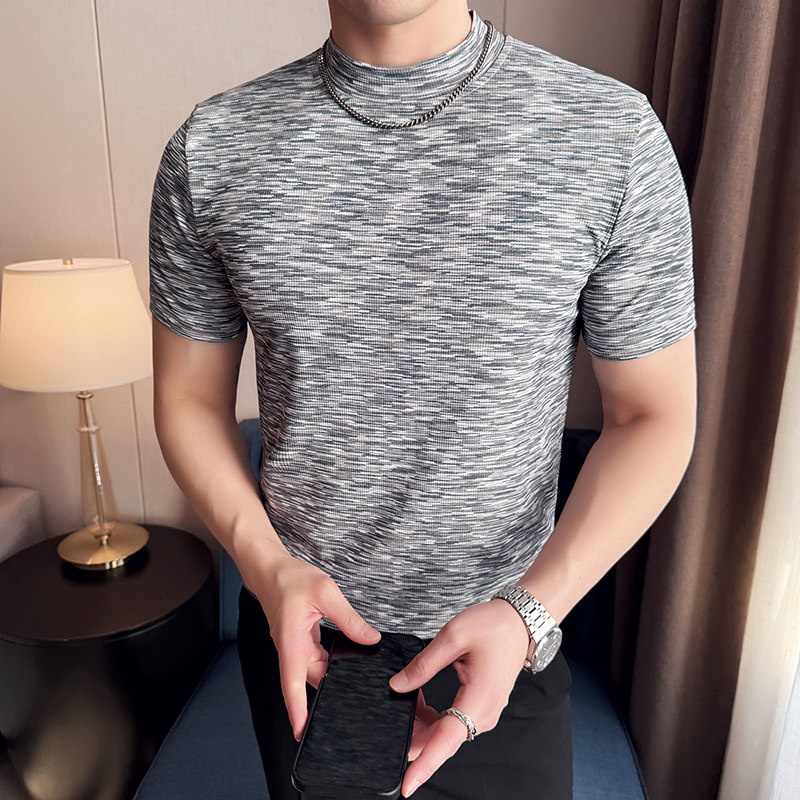 DS001-P38男士半高领短袖T恤春夏新款时尚百搭修身立体打底衫,男装T恤,星座1606-1