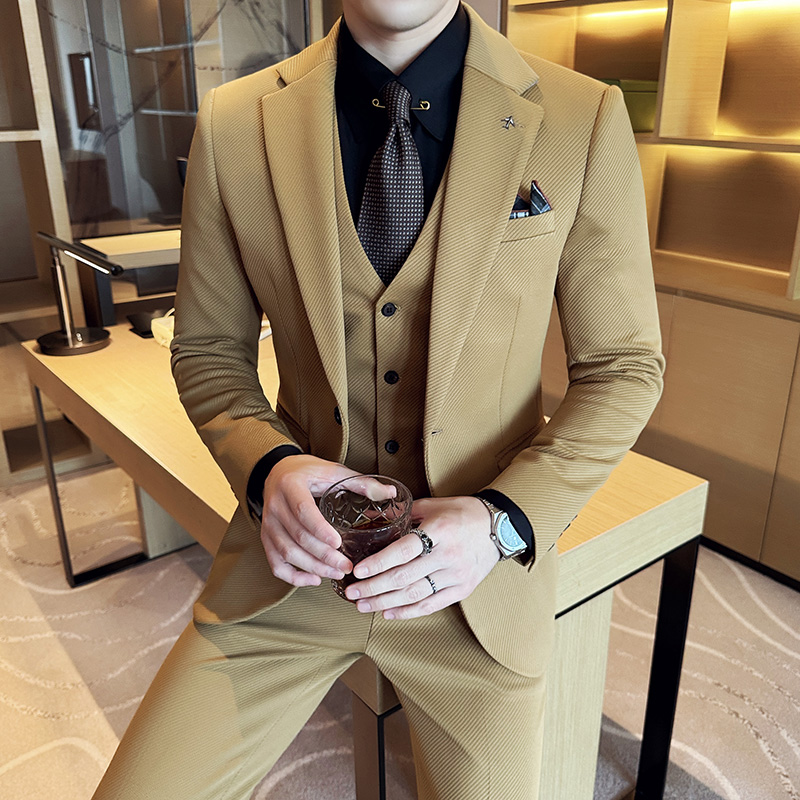韩版修身西服针织斜纹西装三件套2407-P265，男装西服套装，星座1606-1