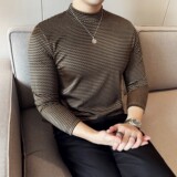DS046-P48波浪纹半高领T恤男士修身立体打底衫，男装T恤，星座1606-1