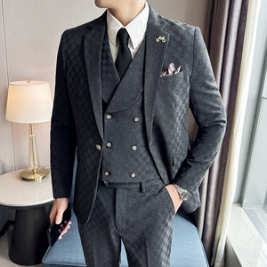 韩版修身时尚潮流西服格子西装套装2303-P280