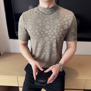 DS002-P38男士半高领短袖T恤春夏新款时尚百搭修身立体打底衫图片