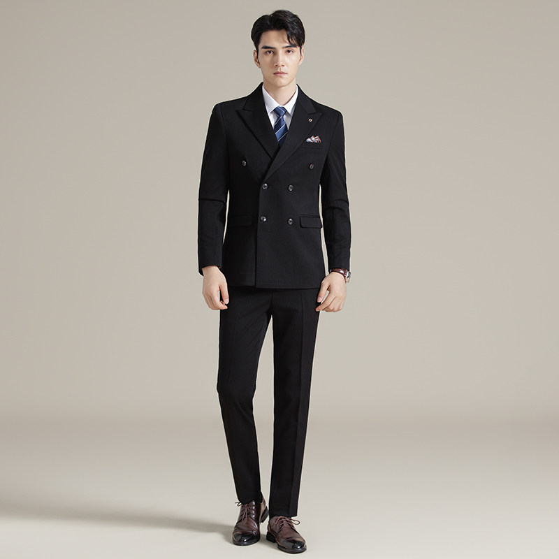 男士双排扣商务休闲西装韩版修身纯色暗纹西服三件套2513-P280,男装西服套装,星座1606-1