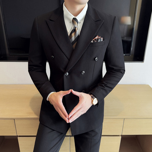 男士商务休闲西服韩版修身竹节纹双排扣西装套装2529-P285图片