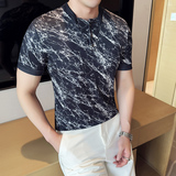 夏季V领男士POLO衫冰丝裂纹时尚休闲短袖T恤DS024-P58，男装T恤，星座1606-1