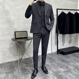 两粒扣戗驳领西服韩版修身商务西装三件套8802A-P235，男装西服套装，星座1606-1