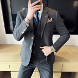 华夫格毛呢西服韩版修身商务西装三件套1851-P280，男装西服套装，星座1606-1