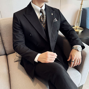双排扣韩版修身商务西服毛呢西装三件套2414-P265图片