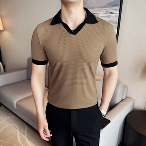 DS019-P48男士短袖冰丝POLO衫夏季新款时尚百搭修身立体T恤图片