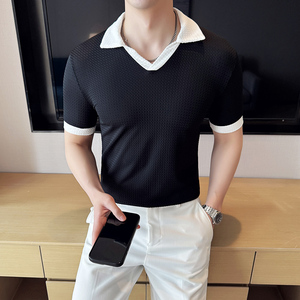DS019-P48男士短袖冰丝POLO衫夏季新款时尚百搭修身立体T恤图片