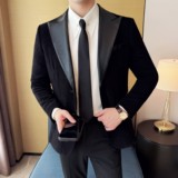 雪尼尔拼皮时尚休闲西装外套男士韩版修身西服DX58-P148，男装西服套装，星座1606-1