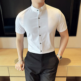 中式立领无痕衬衫修身高级短袖衬衣2801-P63，男装T恤，星座1606-1