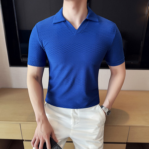 DS018-P48男士短袖POLO衫春夏新款时尚百搭修身立体T恤,男生整套穿搭图片