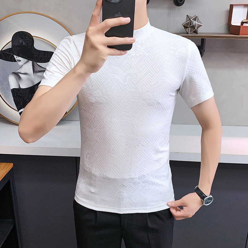 DS035-P38针织提花中领T恤秋款时尚百搭修身立体短袖打底衫,男装T恤,星座1606-1