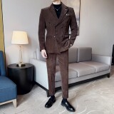 雪尼尔人字纹男士商务休闲西服双排扣西装套装2527-P220，男装西服套装，星座1606-1