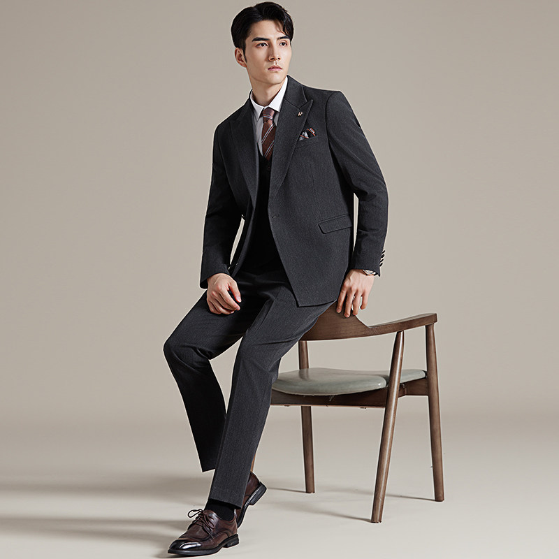 抖音西装高级修身英伦风商务休闲西服套装三件套2510-P265,男装西服套装,星座1606-1