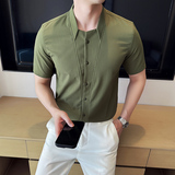 夏季立领格纹短袖衬衫商务休闲时尚免熨衬衣男CS030-P62，男装T恤，星座1606-1