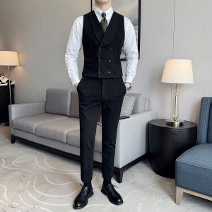 韩版修身商务毛呢双排扣马甲套西装MJT1824-P130，男装西服套装，星座1606-1
