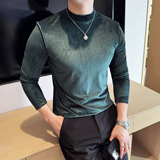 DS045-P48坑条纹半高领T恤金丝绒男士修身立体打底衫，男装T恤，星座1606-1