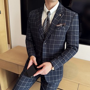 男士商务婚礼西装韩版修身格子西服三件套2520-P280