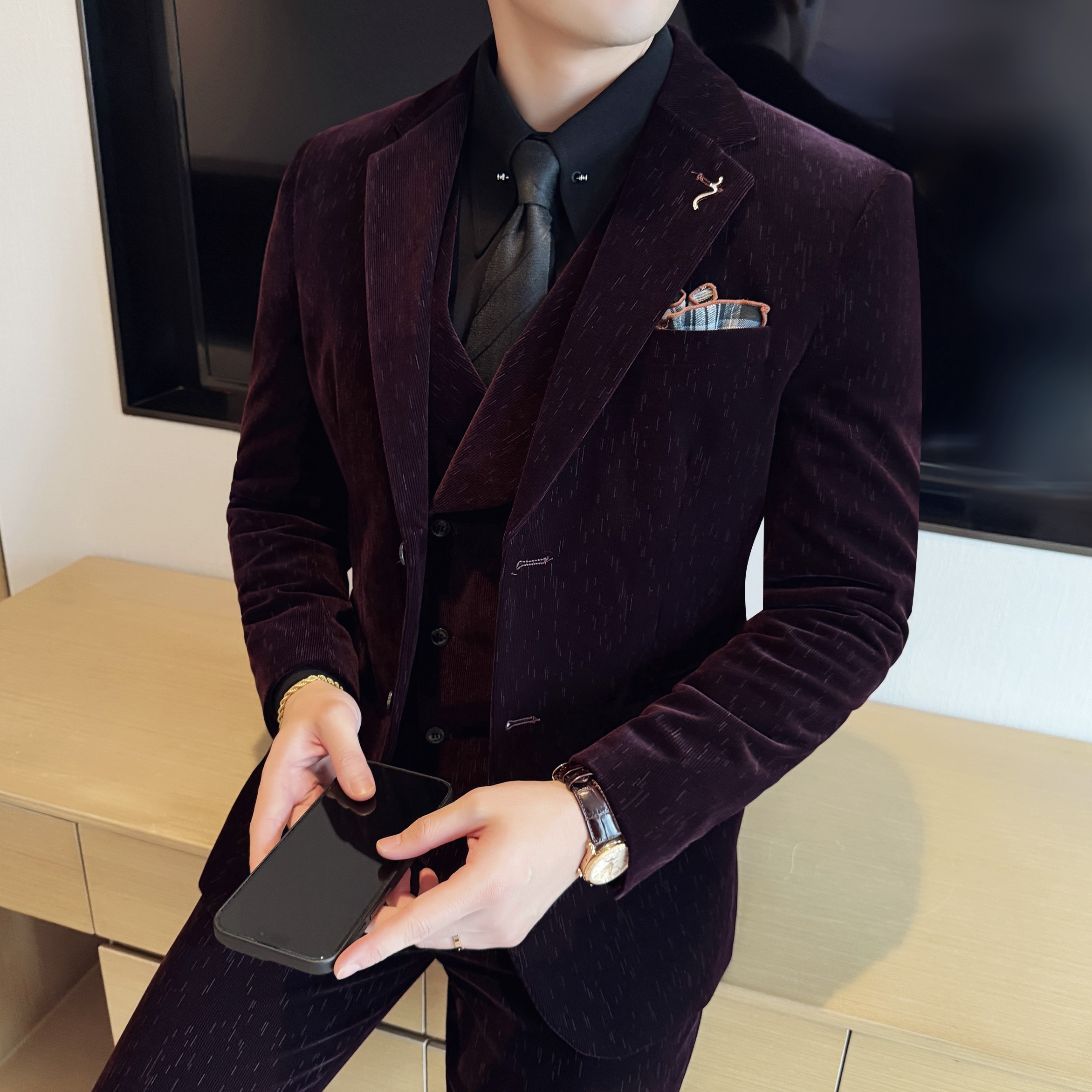 男士时尚休闲西装灯芯绒流星雨条纹西服套装SJT2518-P280,男装西服套装,星座1606-1