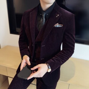 男士时尚休闲西装灯芯绒流星雨条纹西服套装SJT2518-P280图片