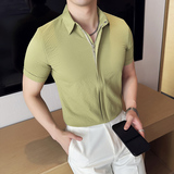 泡泡纱男士短袖拉链衬衫时尚百搭休闲免熨衬衣CS020-P63，男装T恤，星座1606-1