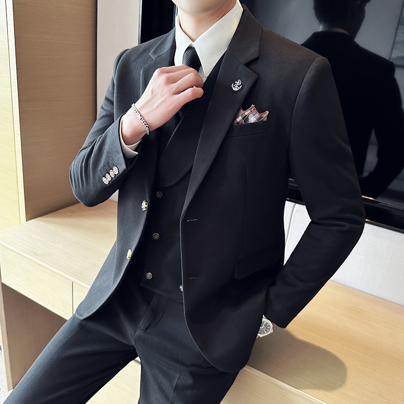 华夫格毛呢西服韩版修身商务西装三件套1851-P280，男装西服套装，星座1606-1