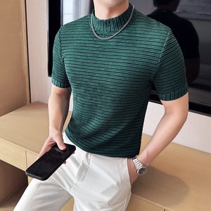 DS005-P38男士半高领短袖T恤春夏新款时尚百搭修身立体打底衫图片