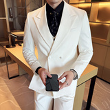 韩版修身西服时尚潮流设计双排扣西装三件套2415-P265右前幅可掀，男装西服套装，星座1606-1