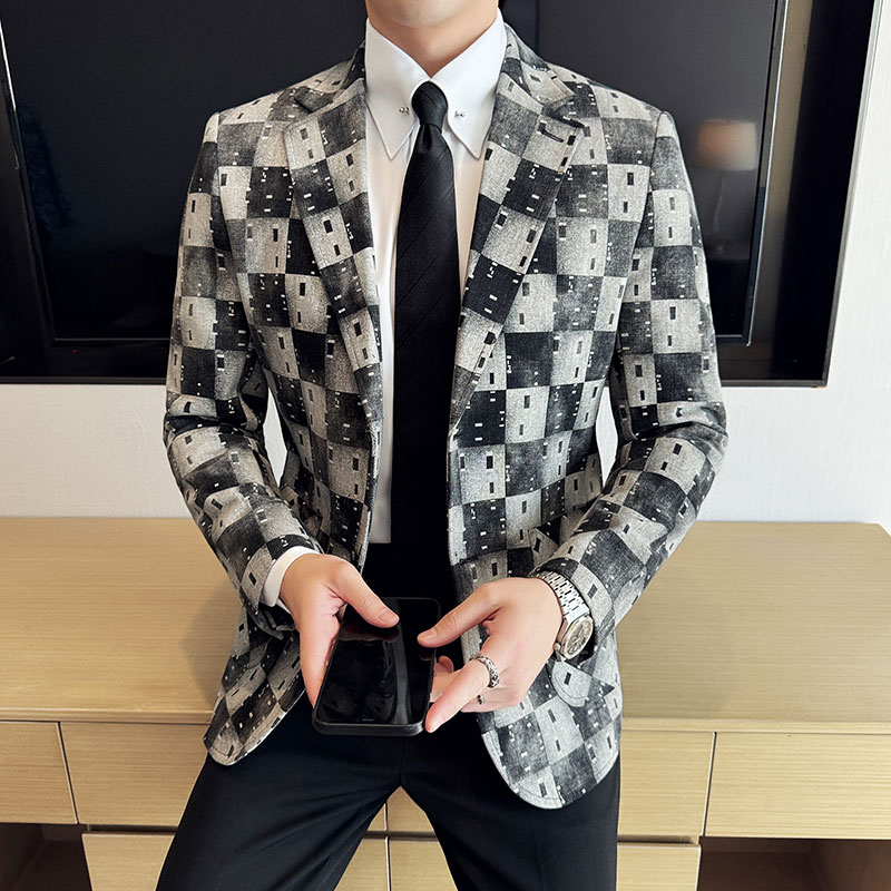 提花牛仔韩版修身西服时尚潮流休闲西装DX30-P168，男装西服套装，星座1606-1