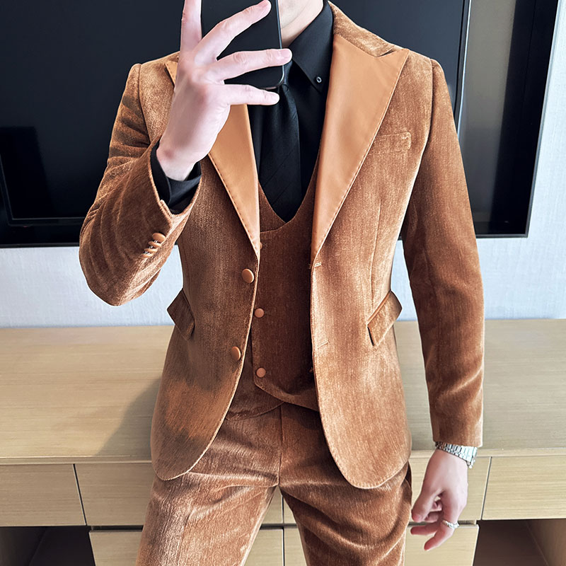 雪尼尔拼皮时尚潮流西服撞色拼接西装SJT2419-P280,男装西服套装,星座1606-1