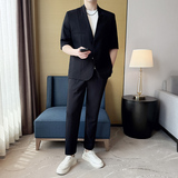 无领新中式西装微宽松版型短袖西服磁吸纽扣西服套装2504-P220，男装T恤，星座1606-1