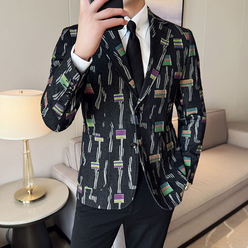 提花牛仔韩版修身西服时尚潮流休闲西装DX28-P168,男装西服套装,星座1606-1
