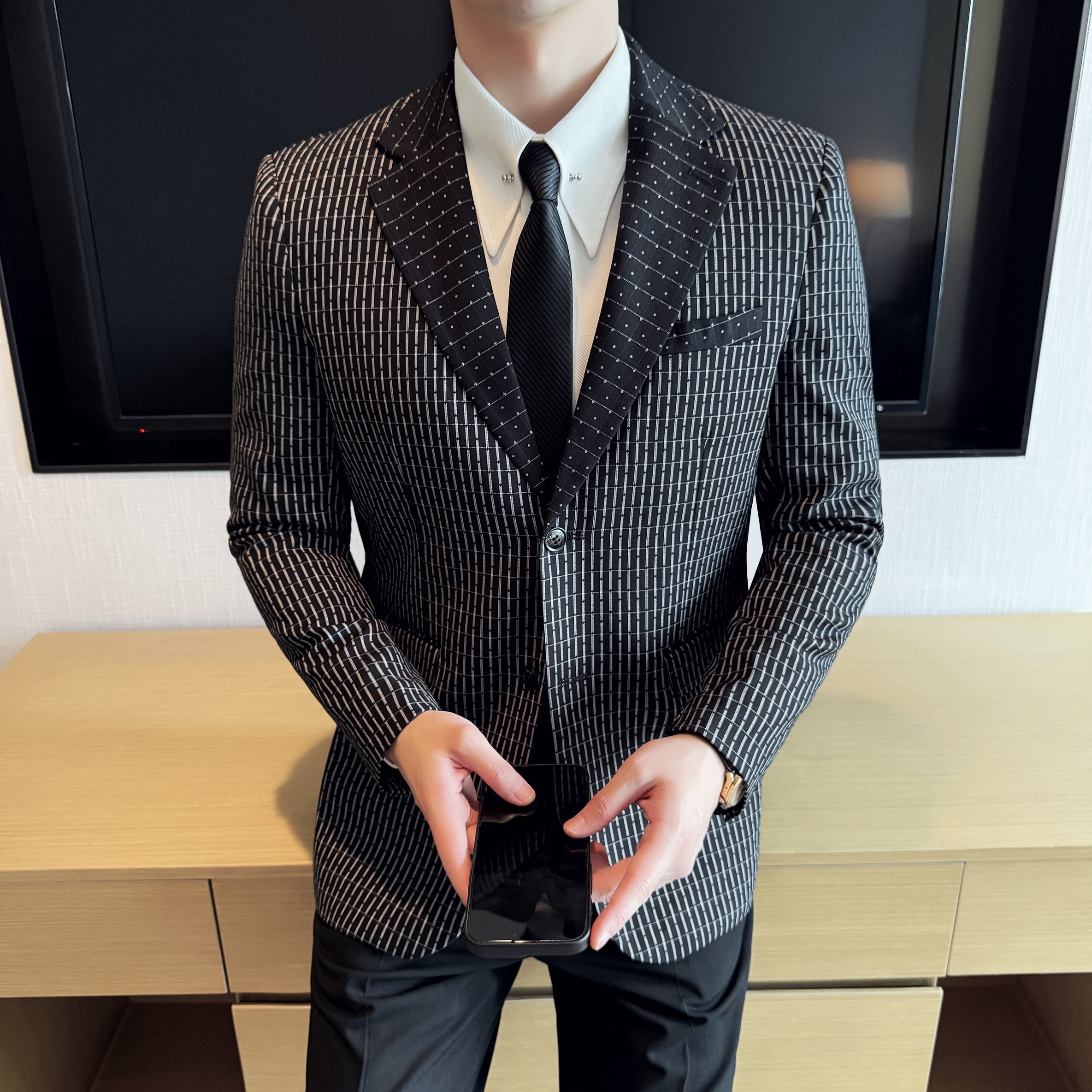 韩版修身西服时尚休闲撞色西装外套DX52-P148,男装西服套装,星座1606-1