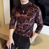 DS048-P48金丝绒提花半高领T恤时尚修身立体打底衫，男装T恤，星座1606-1
