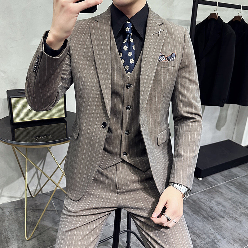 韩版修身商务西服条纹一粒扣西装三件套1815-P280，男装西服套装，星座1606-1
