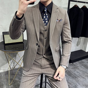 韩版修身商务西服条纹一粒扣西装三件套1815-P280，男装西服套装，星座1606-1