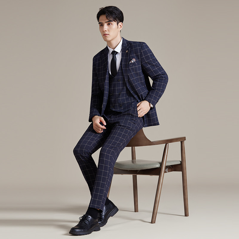 男士商务婚礼西装韩版修身格子西服三件套2520-P280,男装西服套装,星座1606-1