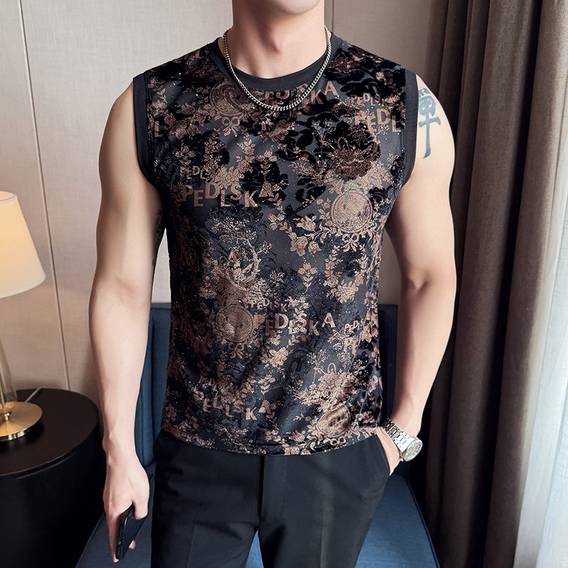 风镂空提花无袖坎肩背心夏季薄款网纱T恤男DS027-P48,男装背心/马甲,星座1606-1
