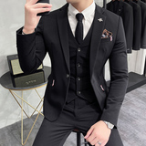 韩版修身商务西服织带款西装三件套1825-P255，男装西服套装，星座1606-1