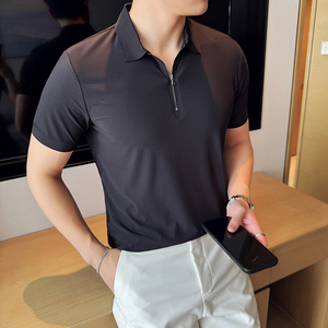 华夫格冰丝无痕PLO衫拉链上衣男短袖2815-P63图片
