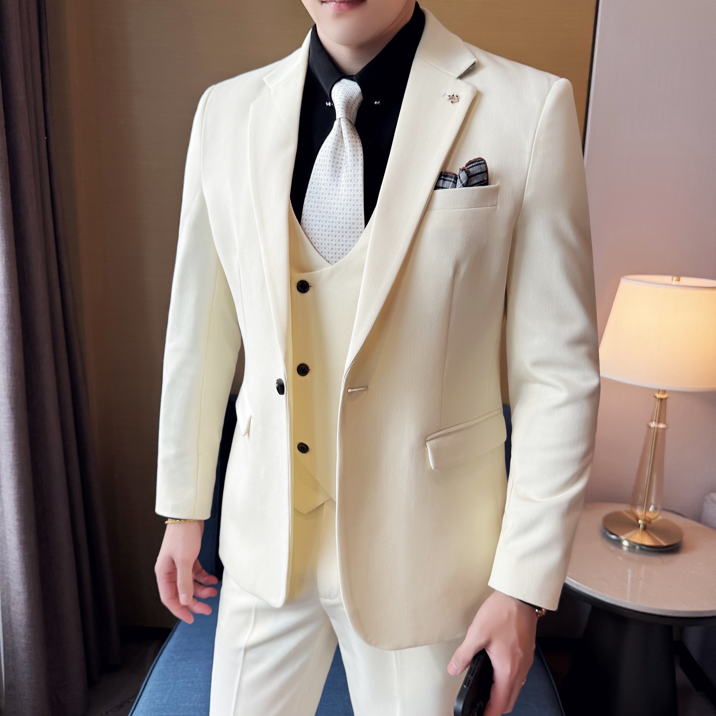 男士商务休闲西装韩版修身纯色暗纹西服三件套2512-P275,男装西服套装,星座1606-1